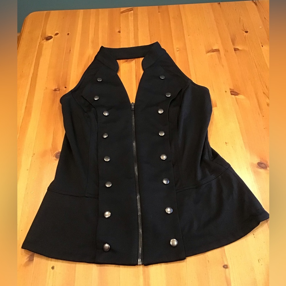 MILITARY STYLE HALTER TOP SZ L URBAN GROOVE ZIPPER FRONT PEPLUM BLACK